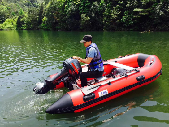 Person fishing from inflatable boat